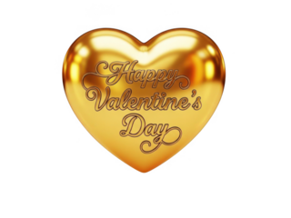 Golden heart greeting for valentine's day isolated on transparent background