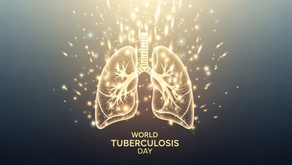 Glowing lungs with light effects on world tuberculosis day awareness background with health awareness and medical illustration and lung health