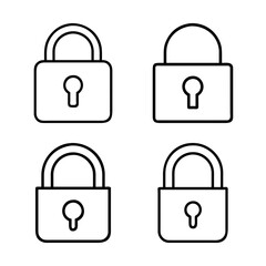 Four outline padlock illustrations, representing security, privacy and access control on white background