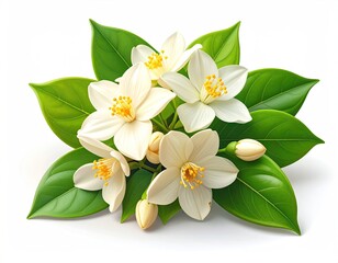 Obraz premium A cluster of white flowers with green leaves
