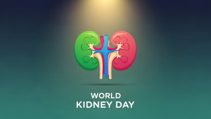 World kidney day awareness illustration with colorful kidney anatomy on gradient background with medical illustration and health awareness and medical education