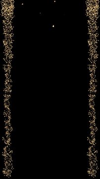 Gold glitter confetti streamers framing black background with sparkling falling particles elegant celebration border for new year wedding party invitation luxury banner and copy space