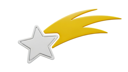 3D Rendering of a White Star with Yellow Streak