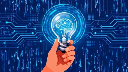 Hand holding light bulb with brain and AI - Powered by Adobe