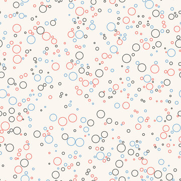 Whimsical seamless pattern with thin red, blue, and black circle outlines on beige background