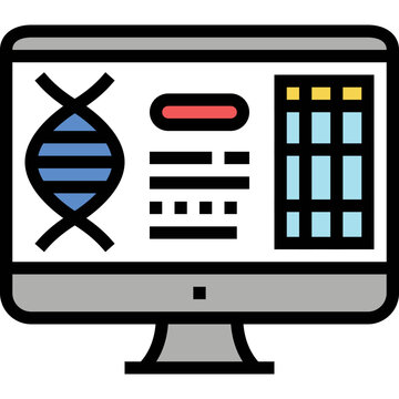 Computer Displaying DNA and Data Analysis