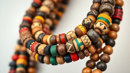 zulu. Close-up of a traditional Zulu beaded necklace, intricate colorful patterns, soft studio lighting. event programs, museum guides, designed for cultural heritage projects and event programs.