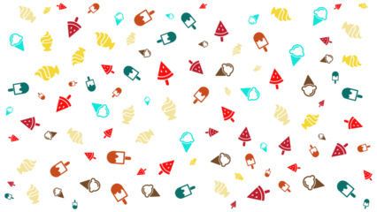 Seamless kids ice cream pattern with randomly sized colorful ice cream illustrations, playful PNG-style design ideal for textile printing, garments, children’s fashion, fabric, and surface design.