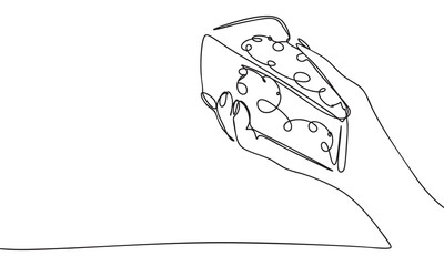 Continuous Line Drawing of a Hand Holding a Piece of Cheese