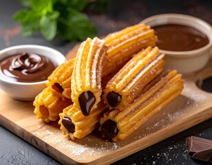 Delicious churros filled with chocolate.
