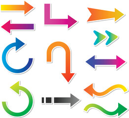 Dynamic curved arrow graphics for presentation slides and data flow vector