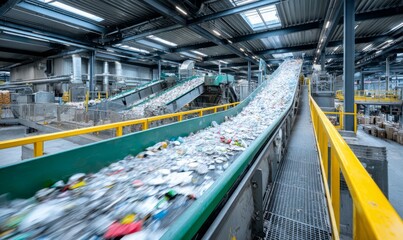 Naklejka premium Detailed View of Processing Conveyor System in Waste Management Facility