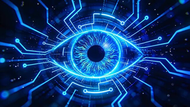 Futuristic eye with circuit patterns