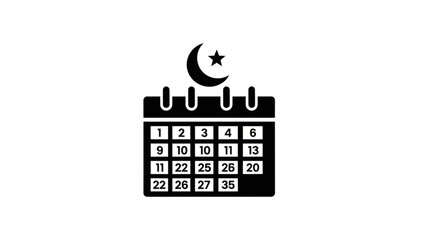 Islamic calendar with crescent moon and star on white background for ramadan or eid celebrations with Muslim and Holidays and Faith and Religion