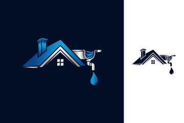 Logo design for plumbing services with house and faucet elements.