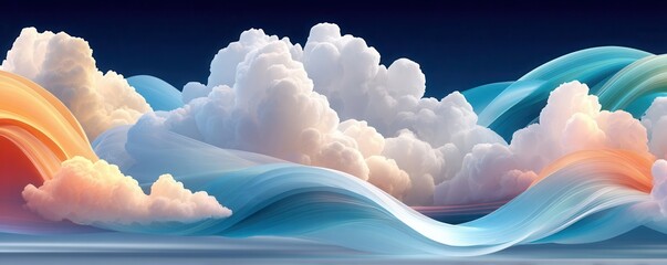 Colorful blue digital clouds glow in abstract atmospheric landscape for creative projects