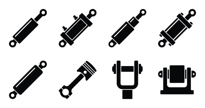 Hydraulic Cylinder and Piston Set Vector Illustration on White Background