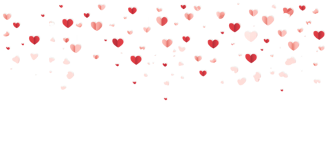 Vibrant red and pink hearts floating on white background