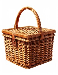 Fototapeta premium Woven basket with handle, closed lid, and a clasp