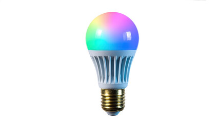 Obraz premium Colorful LED light bulb glowing in the dark.