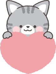 ハートの上から顔を出すサバトラネコ