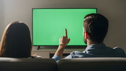 Couple Watching Green Screen TV in Living Room