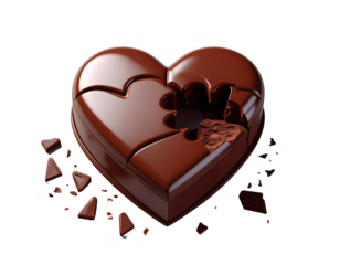3D render of a chocolate heart box with a missing piece,white background.