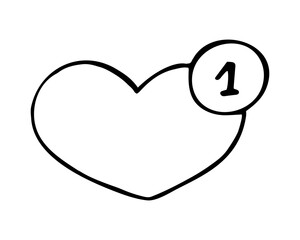 Hand Drawn Heart Message Icon With Notification Bubble in Minimal Line Style