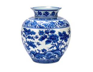 Blue and white Chinese porcelain vase isolated on white background.