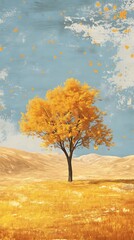 Autumn tree in golden field