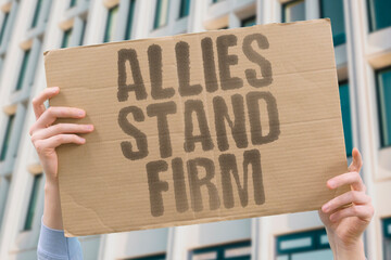 "Allies Stand Firm" Partners maintain position together. ALLIES. PARTNERS. POSITION. FIRM. TOGETHER.