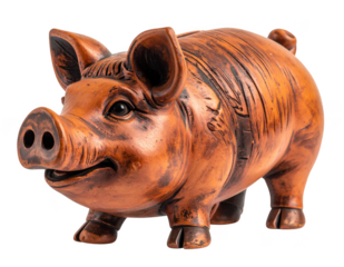 Handcrafted clay pig zodiac ornament with rustic finish, isolate on white background.