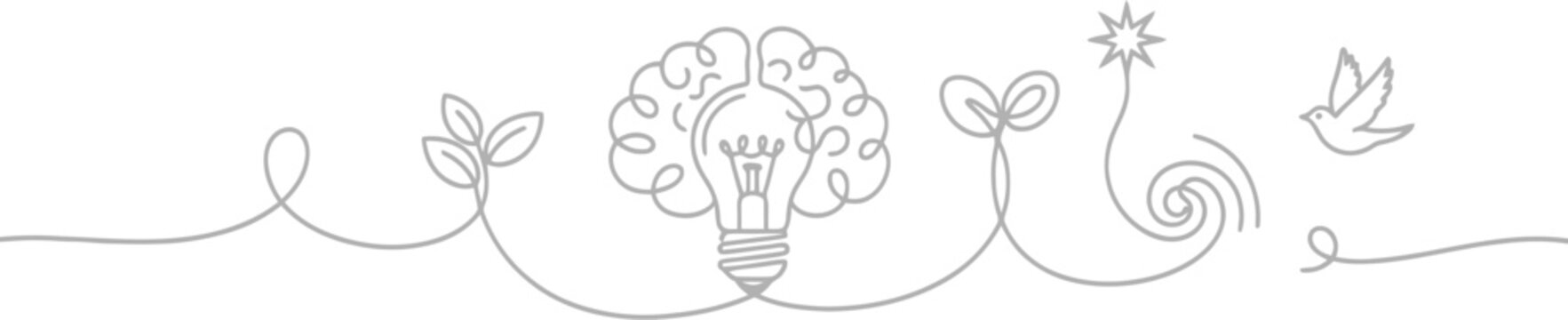 Vector illustration of an abstract background featuring a hand drawn sketch of a tree integrated with a bright lightbulb icon to symbolize a creative business idea and sustainable energy innovation