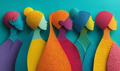 Creative Flat Lay of Colorful Paper Silhouettes Celebrating Women's Day in High Resolution
