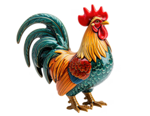 High gloss ceramic rooster zodiac figure with vivid form, isolate on white background.