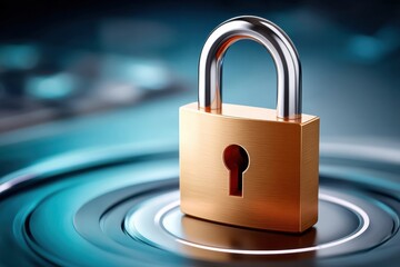 Gold padlock with coins symbolizes cybersecurity, data protection, and financial security in digital imagery