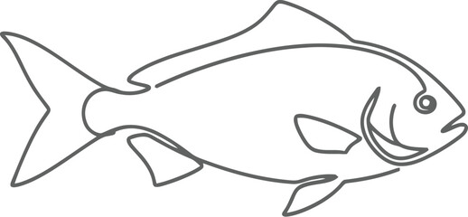 Obraz premium A black silhouette drawing of a cartoon sea fish animal in a vector outline sketch style designed as a logo symbol for an art coloring book