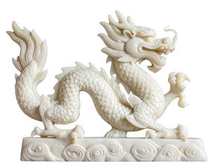 Obraz premium Ivory style carved dragon zodiac ornament with fine details, isolate on white background