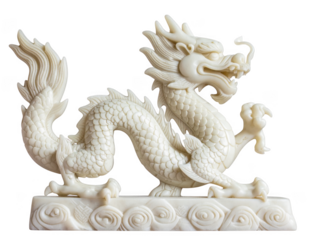 Ivory style carved dragon zodiac ornament with fine details, isolate on white background