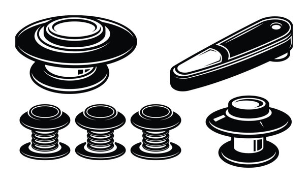 Pinball Parts Isolated Black And White Style, Flippers, Posts and Bumper Caps