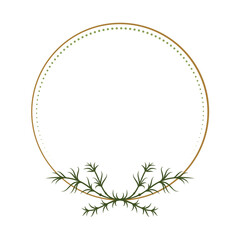Winter round botanical frame with evergreen wreath. Seasonal decorative border.