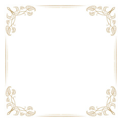Symmetrical square floral frame. Decorative botanical border in line art style.