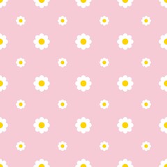 Seamless pink floral pattern with cute flowers and hearts for summer and spring decoration
