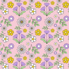 Seamless floral pattern with pink and white flowers for spring and summer design