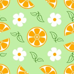 Seamless floral pattern with orange flowers and summer nature design