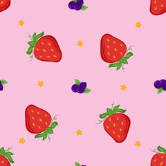 Strawberry seamless pattern cute summer floral design vector background