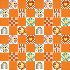 Seamless colorful floral and bird vector pattern for fun kids wallpaper design