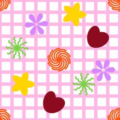 Seamless pink floral and polka dot pattern background design for vintage fabric and scrapbook art