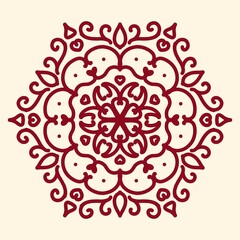 Red heart decorated with floral ornament and elegant vintage pattern