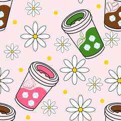 Seamless floral pattern with pink flowers and butterflies in a cute spring design for cards and wallpaper